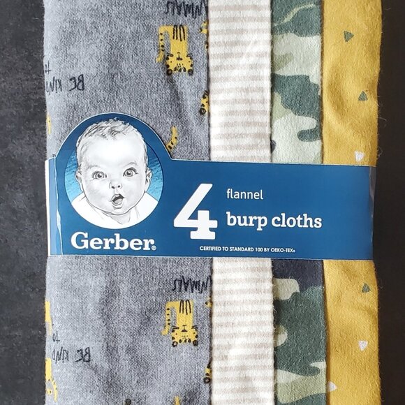 Gerber 4-Pack Baby BoysTiger Flannel Burp Cloths  20x14 New in Package - Picture 1 of 4